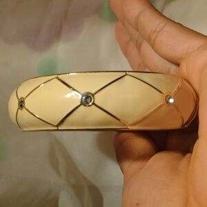 Vintage Ivory Rhinestone Clamper Bangle Bracelet